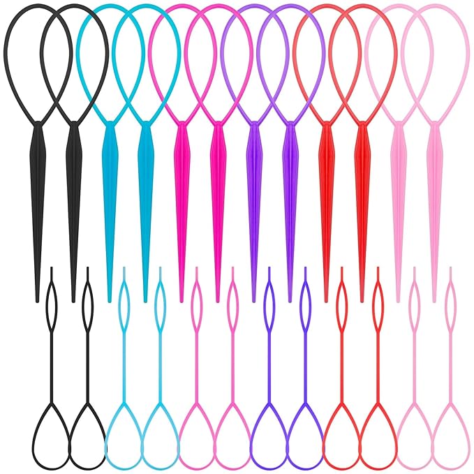 24PCS Multi-Color Topsy Tail Hair Tool - Large & Small 2 Sizes Hair Loop Styling Tool Set Hairs Pull Through Tools, French Braids, Ponytails, Hair Pull Through Tool for Women and Girls