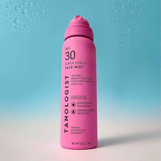Tanologist SPF 30 Super Shield Face Mist, Broad Spectrum SPF Face Sunscreen Spray, Lightweight Non-Greasy Mist with Antioxidants, Cooling Formula, 2.5 fl. oz/73 ml Bottle