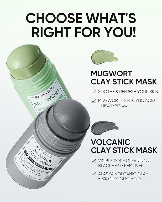 Deep Pore Cleansing Blackhead Remover Face Mask Stick, Mud Mask with Natural Alaska Volcano Clay, Gentle Exfoliating, Smoothing Skin, Non-Drying, Skincare Facial Mask
