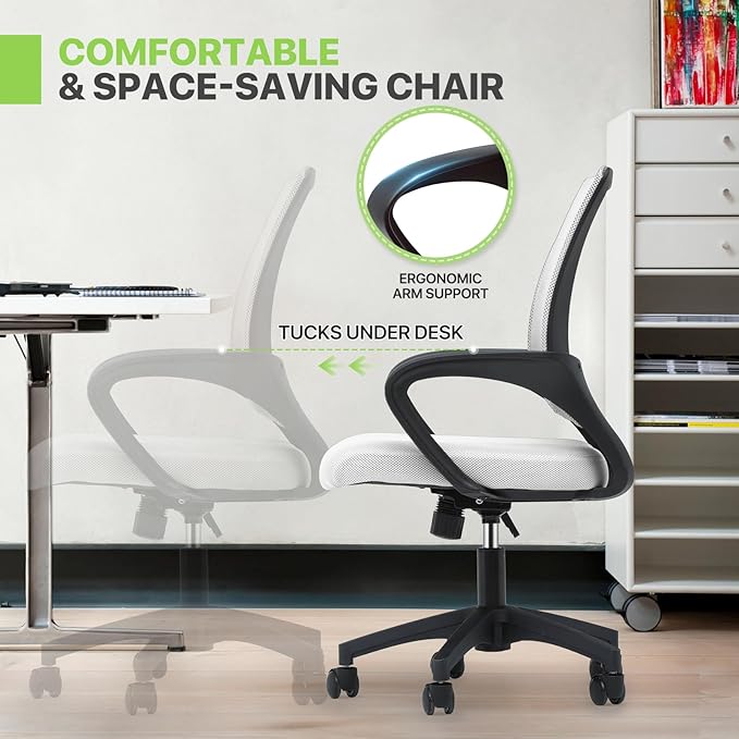 Magshion Ergonomic Office Chair Pack of 2, Mid-Back Mesh Desk Chair, Adjustable Swivel Computer Chair with Lumbar Support & Breathable Backrest for Gaming, Work, Study, 300 Lbs Capacity, White