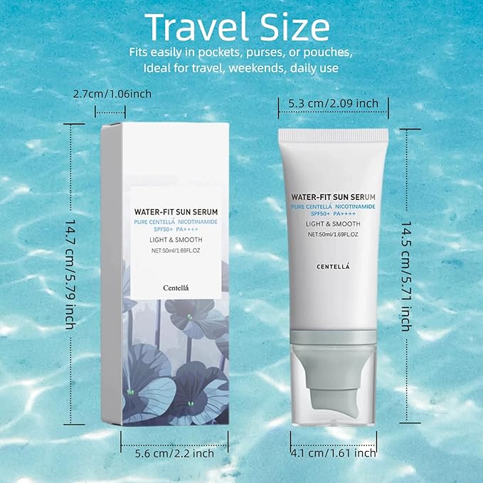 Centella Sunscreen SPF 50 PA++++:Hyalu Cica Water-Fit Sun Serum.long-lasting protection,moisturizing formula is light & smooth, No White Cast for All Skin Type and UV Defense.