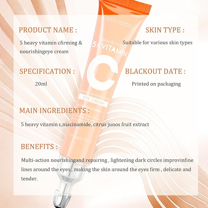 5X Vitamin C Eye Cream with Niacinamide - Firming & Brightening Eye Treatment for Dark Circles, Wrinkles & Puffiness | Nourishing Moisturizer 20g, Gift for Women