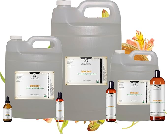 Witch Hazel Natural USP Oil – 100% Pure Astringent with 14% Natural Grain Alcohol | Hamamelis Virginiana Extract for Face, Skin, Hair & Wellness | Half Gallon | Net Weight 4.2 lbs