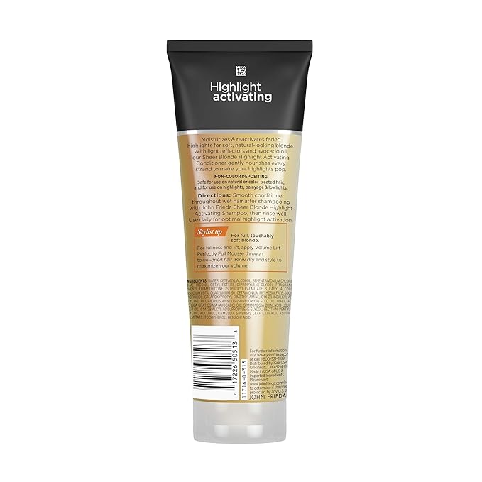 John Frieda Sheer Blonde Highlight Activating Conditioner, Brightening Conditioner for Blonde Hair, Maintains Moisture and Enhances Color with Avocado Oil, 8.45 Oz, Pack of 2