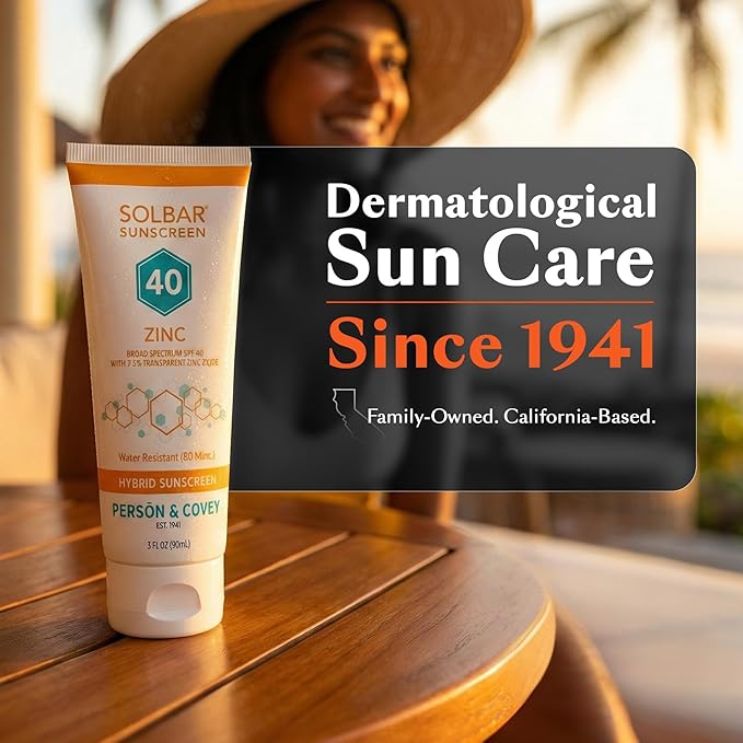 Solbar Zinc SPF 40 Hybrid Sunscreen for Face & Body, Transparent Zinc Oxide, Broad Spectrum Sun Care, Water Resistant Travel Size 3oz