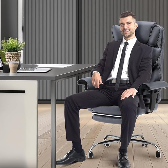 HOMREST 6-Point Massage Executive Chair, Ergonomic Heated Office Chair with Adjustable Backrest and Armrest, Home Office Desk Chairs with Retractable Footrest(โSlateGrayโ)