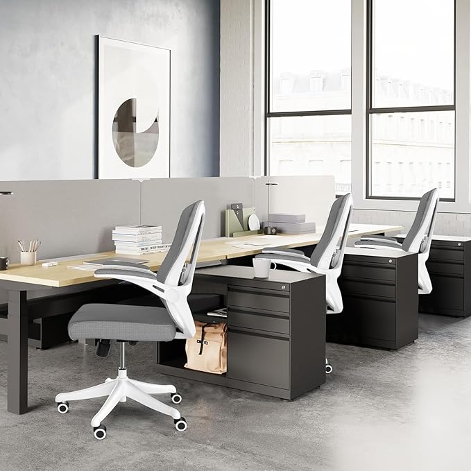 300 LBS Ergonomic Office Computer Mesh Chair - Adjustable Height Rolling Desk Chair with Flip-Up Armrests & High Back Support - Comfortable Swivel Task Chair for Home Office