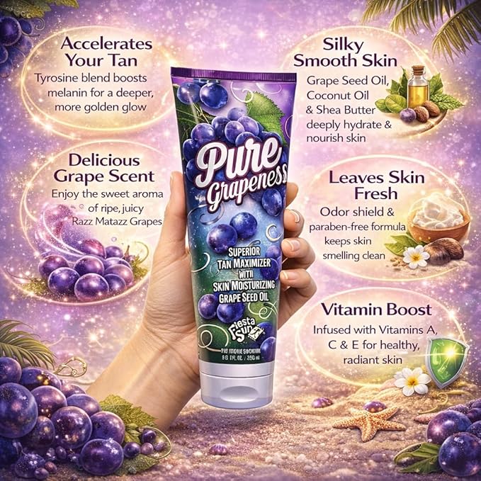 Pure Grapeness Tanning Bed Lotion Tan Maximizer with Tyrosine and DHA, 8 ounces