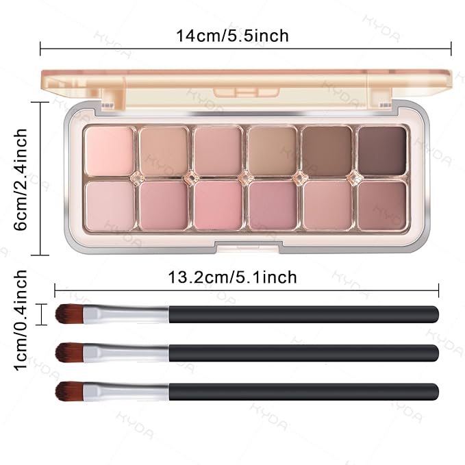 KYDA 12 Colors Grey Pink Eyeshadow Palette with Brush, High Pigment Matte Shimmer Pink Brown Eye Shadow, Netural Brown Eyes Palette for Women, Soft Blendable Powder Eyeshadow, Korean Eyes Makeup