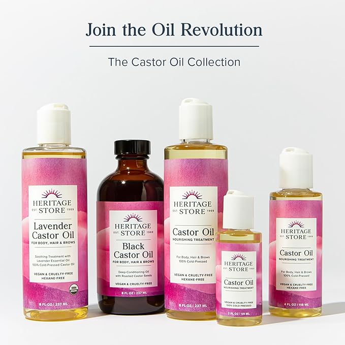 HERITAGE STORE Castor Oil Roll On Hair Treatment - Targeted Hydration for Skin Care, Hair Care, Quick and Easy Castor Oil Pack Wrap - Vegan, Hexane Free, 60-Day Guarantee - 2 3-oz Roll Ons