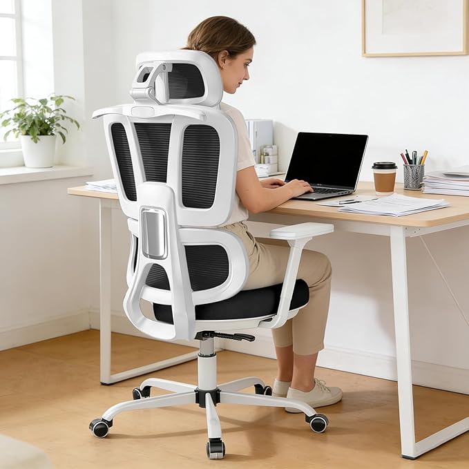 Office Chair Ergonomic Desk Chair with Lumbar Support and Headrest, Thick Cushion Mesh Computer Chair with Armrest and Tilt Lock, High Back Home Office Desk Chairs for Men Women