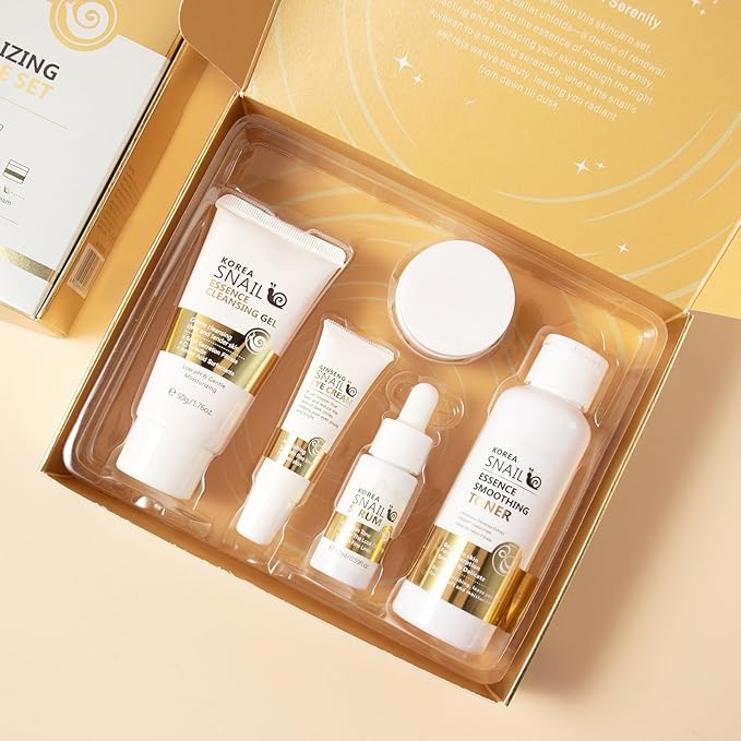Korean Skin Care Kit, Skincare Gift Set For Women & Teenage Girls, Snail Skincare With Cleansing Gel, Toner, Serum, Eye Cream, Face Cream For Hydrating Skin - Skin Care Routine Travel Kit