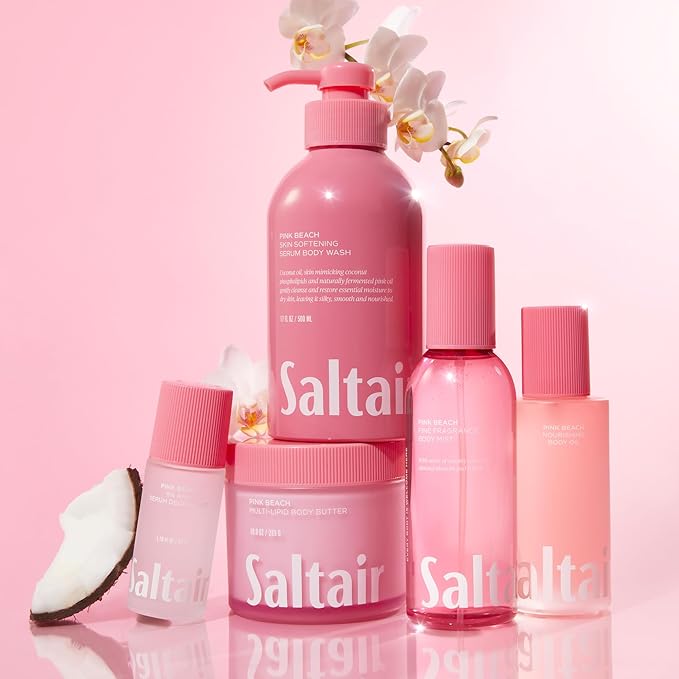 Saltair Body Wash 2-Pack – Moisturizing Body Wash with Hyaluronic Acid & Coconut Oil – Scented Shower Gel for Women and Men – Pink Beach Scent, 2x 17oz – Vegan, Cruelty-Free, Paraben-Free