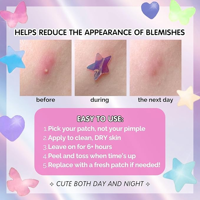 Heal & Conceal Pimple Patch, Cute Holographic Acne Patches For Face, Fun Hydrocolloid Zit Stickers For Breakouts (Holographic Pink Butteflies - 28 count /1 sheet)