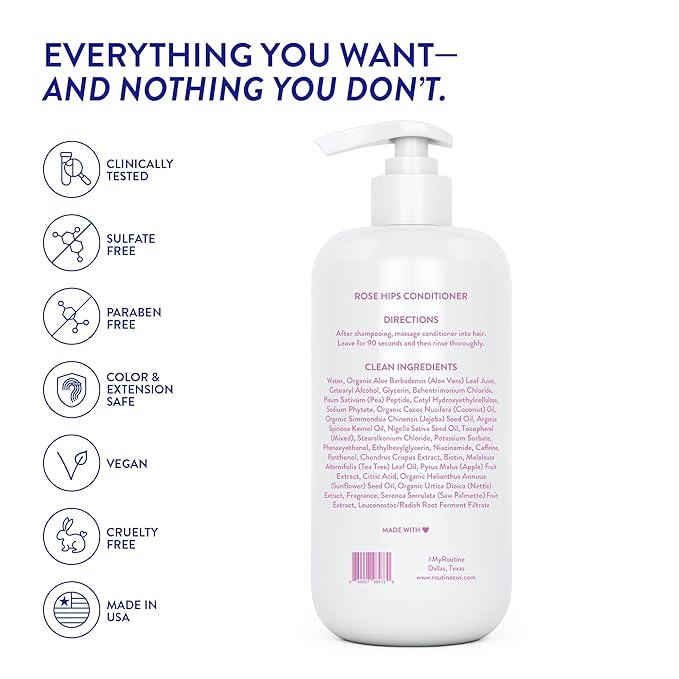 Routine Wellness Anti-Thinning Deep Conditioner for Thinning Hair to Reduce Breakage - CLINICALLY TESTED Formula with DHT Blockers Saw Palmetto, Nettle Oil - Rose Hips Conditioner