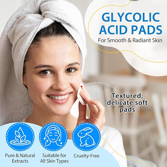 Glycolic Acid Pads for Face with Vitamins B3,B5,C & E, Green Tea, Calendula, Allantoin, Exfoliates Surface Skin and Reduces Fine Lines and Wrinkles-40pcs