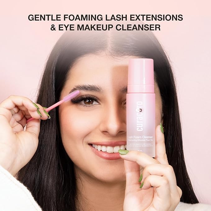 CURACORO 60ML Eyelash Extension Cleanser (Unscented) - Lash Shampoo for Lash Extensions, Eyelash Extension Foam Cleanser for Sensitive Skin, Removes Waterproof Makeup for Professional & Home Use