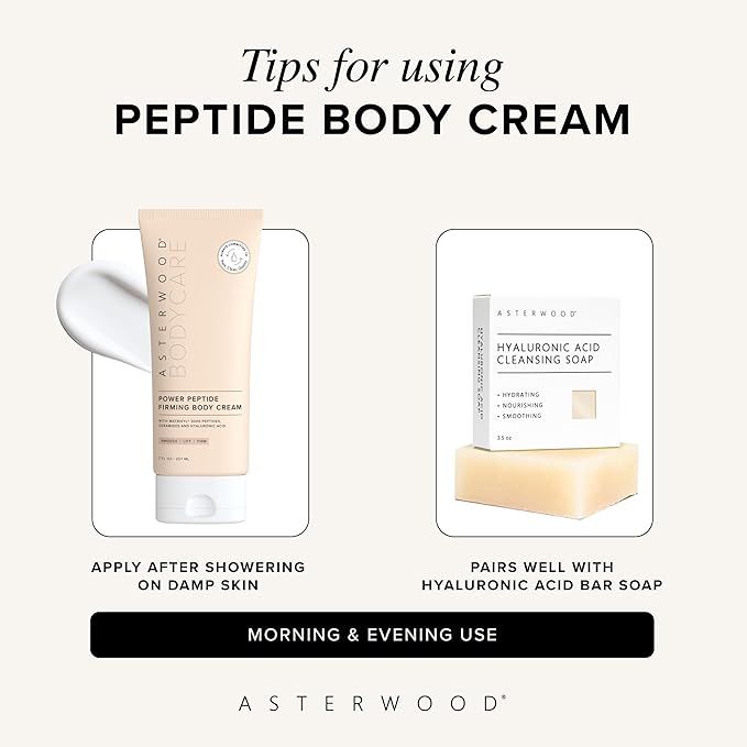 Asterwood Firming Body Cream & Moisturizer - with Matrixyl 3000 Peptides, Ceramides, & Hyaluronic Acid - Firms, Smooths, Hydrating, Lifts - Fast-Absorbing - Fragrance-Free, Cruelty-Free - 7 Fl Oz
