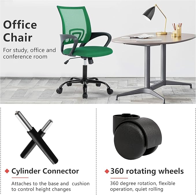 PayLessHere Office Computer Chair Ergonomic Cheap Desk Chair Adjustable Comfortable Mid Back Task Rolling Swivel with Lumbar Support for Home Office (Pack of 1, Green)
