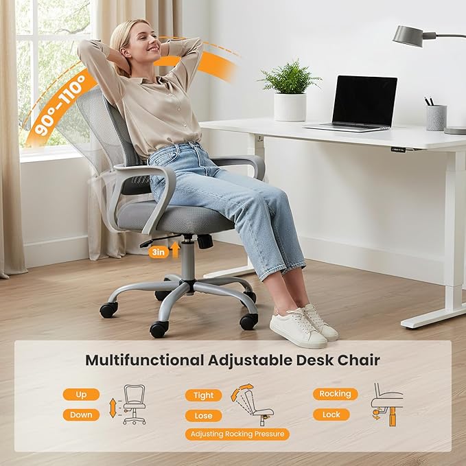 NEWBULIG Home Office Chair Desk Computer Chair Adjustable Ergonomic Lumbar Support Executive Chair with High Density Mesh 360 Degree Swivel Rolling Chair for Men Women Adults Gray