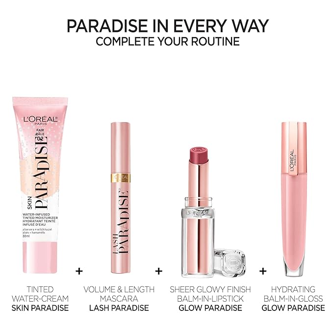 L'Oreal Paris Skin Paradise Water-infused Tinted Moisturizer with Broad Spectrum SPF 19 sunscreen lightweight, natural coverage up to 24h hydration for a fresh, glowing complexion, Light 01, 1 fl oz