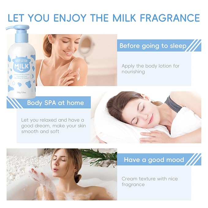 Milk Skincare Set 5-in-1 for Kids & Teens Girls 8-12, Gentle Milk Extract Bathing Cleaning Kit with Body Wash, Shampoo, Hair Conditioner, Body Lotion, Makeup Bag(Set B)
