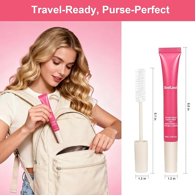 Hair Cactus Fruit 3-in-1 Styling Gels Cream & Taming Wand – Smooth Flyaways, Control Frizz & Define Curls | Lightweight Non-Greasy Formula, Precision Brush, Vegan & Citrus Scent Hair Care (Pack of 1)