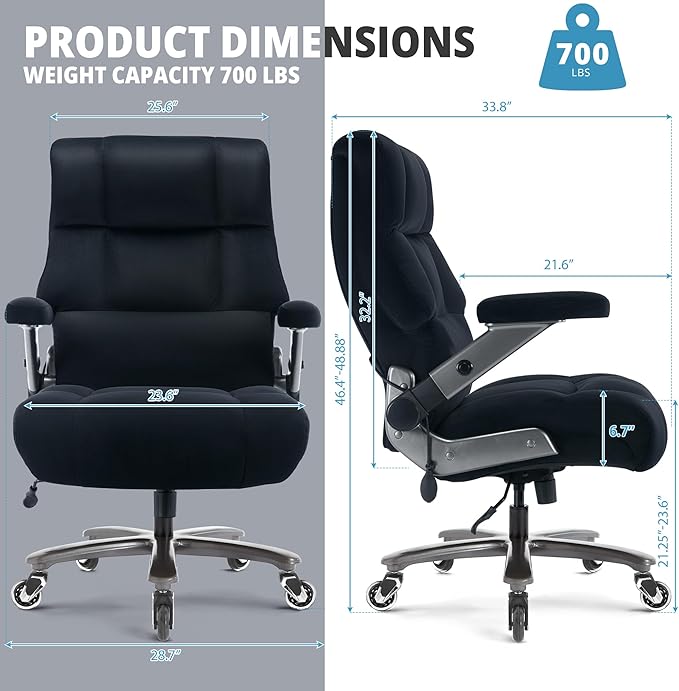 Big and Tall Office Chair 700lbs- Fabric High Back Executive Computer Chair with Adjustable Lumbar Support 3D Flip Arms Plus Size Rubber Wheels- Extra Wide Large Desk Chairs, Heavy Duty Metal Base