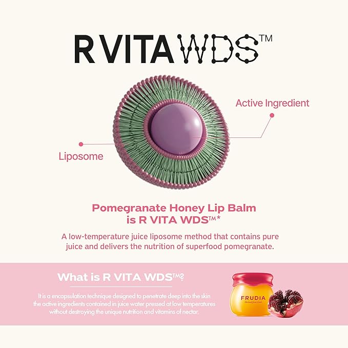 FRUDIA Pomegranate Honey Lip Balm, 3-in1 Lip Plumping, Hydrating, & Translucent Red Tinted Korean Lip Balm made with Pomegranate Extracts for Dry & Pale Lips