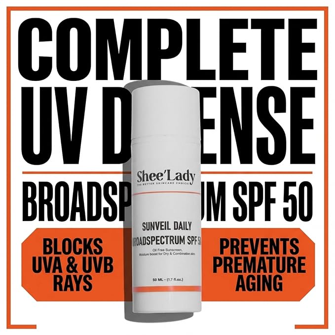Shee'lady Sunveil Daily Broadspectrum UV Clear Face Sunscreen SPF 50, Oil Free Sunscreen with Zinc Oxide, Dermatologist Recommended