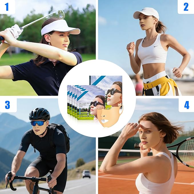 5-Piece Golf Sunscreen Patch, UV Protection Mask for Face Care, Hydrating Gel Cool Face Mask, Sun Protection UV Stickers, Suitable for Outdoor Sports, Cycling, Mountain Climbing