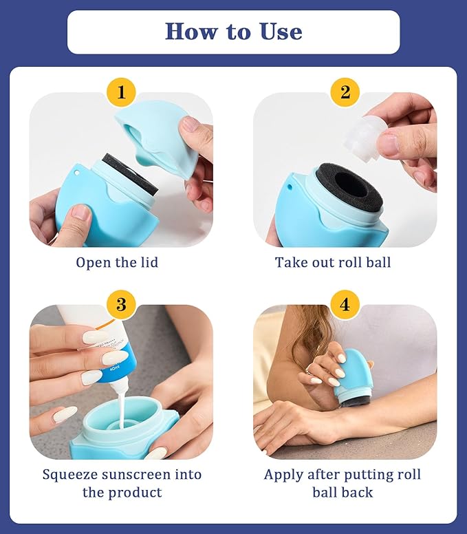 Sunscreen Applicator - Refillable Roll on Sponge Sunscreen, Suncream & Lotion Applicator,Proof Sun Lotion Brush - 1.85 Oz Travel Size - Summer Beach Essentials -Baby & Toddler Friendly
