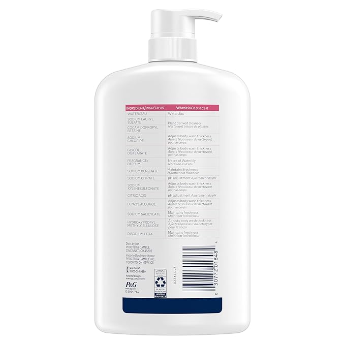Ivory Body Wash, Designed for the Whole Family, Gentle Formula, Free of Dyes Heavy Perfumes Parabens Phthalates & Silicones, Water Lily Scent, 35 oz