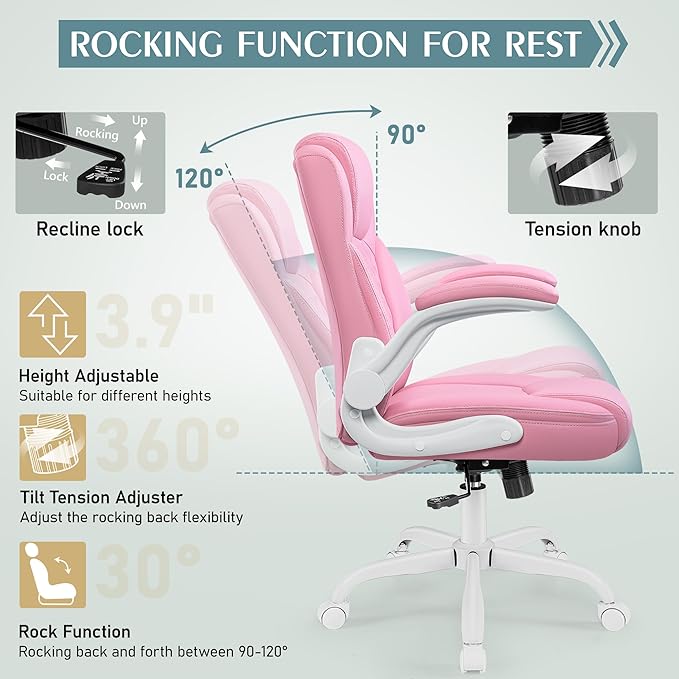 Leather Office Chair, PU Home Computer Desk Chairs with Ergonomic Back Support, 360°Swivel Free,Small Gaming Chair with Wheels and Adjustable Armrests, for Short People Use