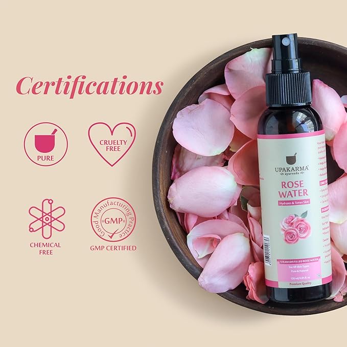 UPAKARMA Ayurveda Premium, Pure and Natural Rose Water Spray for Face, Gulab Jal - 4.05 fl. Oz/ 120ml- Pack of 1