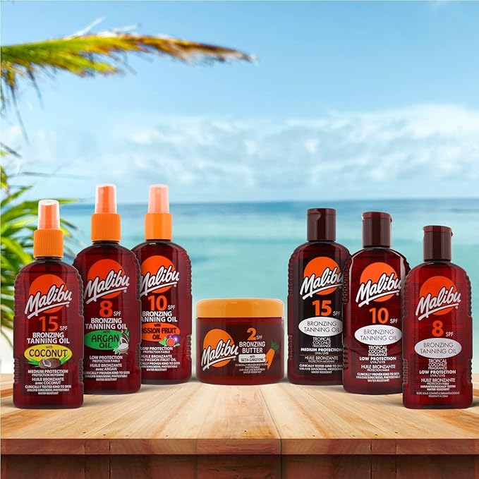 Malibu Sun Fast Tanning Oil - Tan Accelerator for Outdoor/Tanning Bed, Beta Carotene Carrot Extract & Vitamin E for Moisture & Hydration, Water-Resistant, Coconut, Cruelty-Free, Made in UK (6.8 Fl Oz)