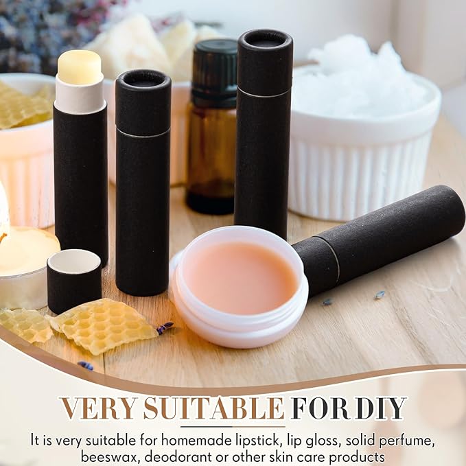 25 Pcs 5g Paperboard Lip Balm Tubes Empty Cardboard Lipstick Tubes Deodorant Sticks Empty Refillable Gloss Perfume Container for DIY for Lipstick Deodorant Solid Perfume (Black)