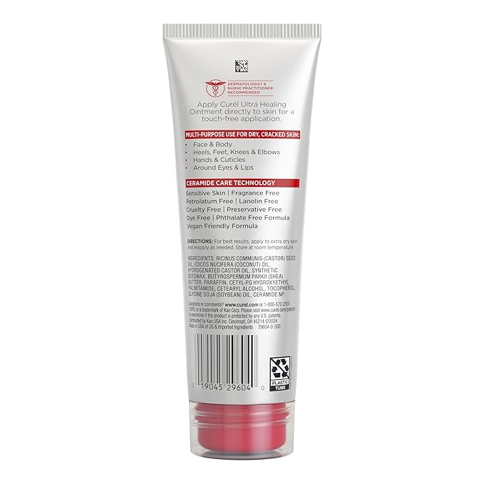 Curel Ultra Healing Ointment, Healing Ointment with Touch Free Applicator, Body and Face Moisturizer for Women and Men, 4 Oz