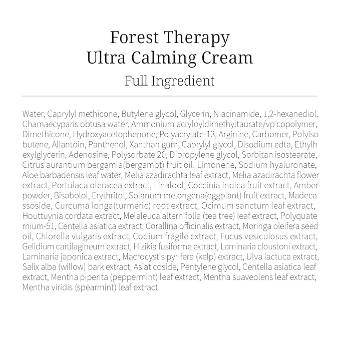 Forest Therapy Ultra Calming Cream Soothing Moisturizer for Sensitive, Acne-Prone Skin - Redness Relief, Deep Hydration, Trouble Care - Korean Skin Care 2.70 Oz