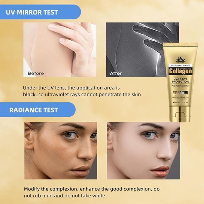 Collagen Sunscreen SPF 50+, Broad Spectrum UVA/UVB Protection, Non-Greasy & Fast Absorbing, Daily Sun Care for Face and Body (2 pc)