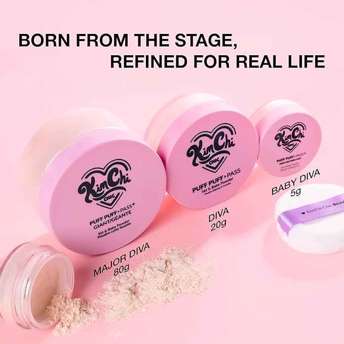 KimChiChic Beauty Giant Puff Puff Pass Set & Bake Powder - Loose Setting Powder with Rice Powder & Vitamin E, Finely Milled for All Day Wear, Translucent 80g