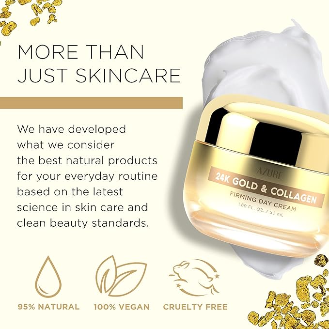 Azure Dermatologist Tested 24K Gold & Collagen Face Moisturizer - K Beauty Anti-Aging Face Cream for Firming & Skin Tightening Face Cream - Korean Skincare - All Skin Type 1.69 fl oz