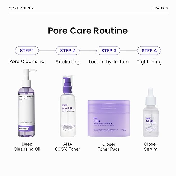 FRANKLY Deep Pore Treatment Duo: Closer Serum & Pore Cleansing Oil | Gifts for Women | BHA/LHA Purifying Cleanser + Peptide Pore Minimizing Serum | Hydrating & Anti-Aging | Korean Skincare Set