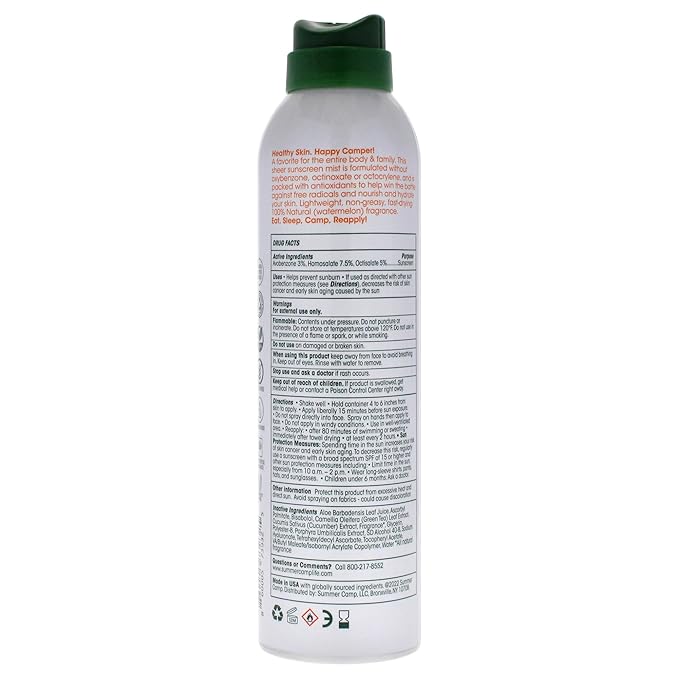 Enviro Uv Sheer Sunscreen Mist SPF 30 by Summer Camp for Unisex - 6 oz Sunscreen