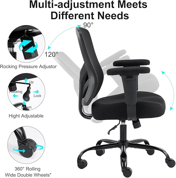 YFO Ergonomic Office Chair, Mesh Computer Desk Chair with Adjustable Back Lumbar Support and Armrests, Comfy Executive Rolling Swivel Task Chair for Home Office, Black