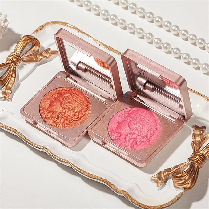 Embossed Smooth Powder Blush Palette for Cheeks, Korean Blush Makeup Palette, CDE Highlight Blush Palette Smooth Powder Blush, Long-Lasting Pigment Face Make up Blusher (Pink+Orange, 6g(0.21oz))