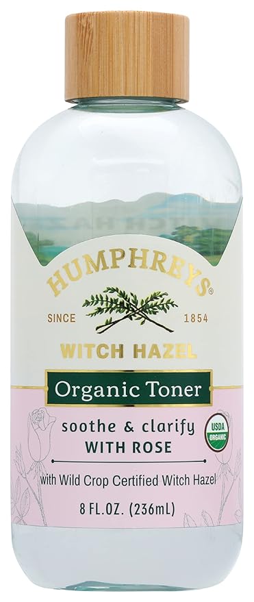 Humphreys Organic Toner, Witch Hazel with Rose, USDA Certified Organic, 8 Fl Oz (Pack of 1), Natural