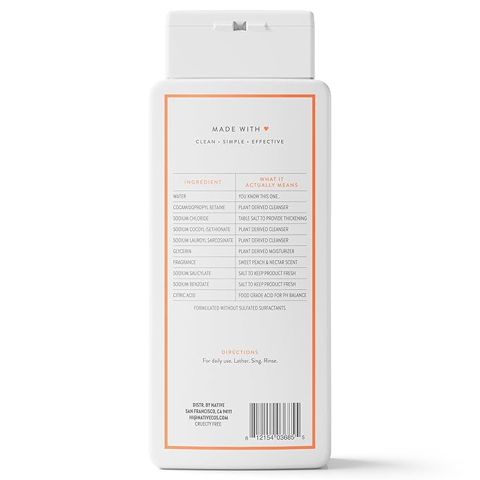 Native Body Wash Contains Naturally Derived Ingredients | For Women & Men, Sulfate, Paraben, & Dye Free Leaving Skin Soft and Hydrated | Sweet Peach & Nectar 18 oz