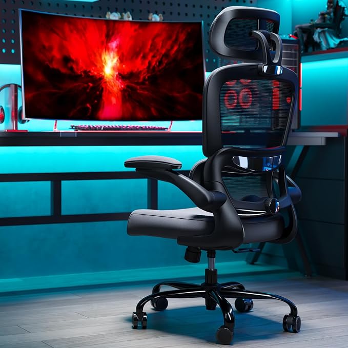 TRALT Office Chair Ergonomic Desk Chair, 330 LBS Home Mesh Office Desk Chairs with Wheels, Comfortable Gaming Chair, High Back Office Chair for Long Hours (Dark Grey)