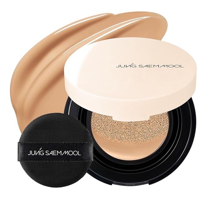 JUNG SAEM MOOL Essential Skin Nuder Cushion | Natural Finish, Buildable Coverage Cushion Foundation by Korean Makeup Artist (Mini, 0.17 Fl Oz), 25W Latte
